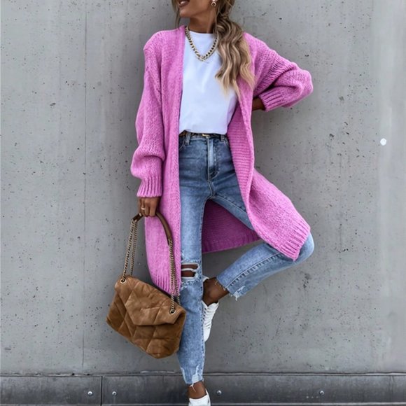 . Sweaters - Pink Casual Womens  Solid Color Cardigan